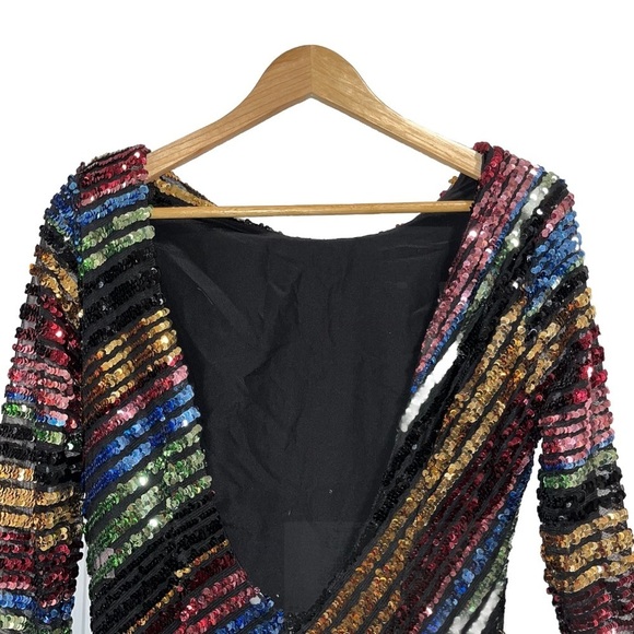 ALCOOLIQUE Sequin Mini Dress Multicolor Rainbow Size 12 Holiday Cocktail Party - Picture 11 of 16